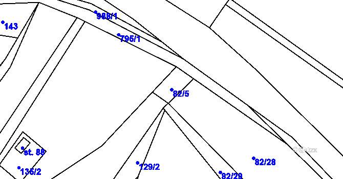 Parcela st. 82/5 v KÚ Koberovice, Katastrální mapa