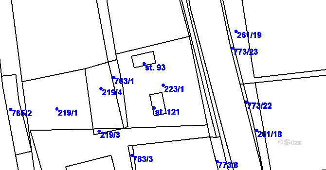 Parcela st. 223/1 v KÚ Koberovice, Katastrální mapa
