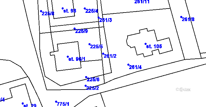 Parcela st. 261/2 v KÚ Koberovice, Katastrální mapa