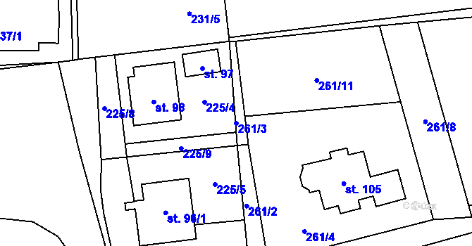Parcela st. 261/3 v KÚ Koberovice, Katastrální mapa