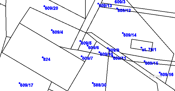 Parcela st. 609/6 v KÚ Koberovice, Katastrální mapa