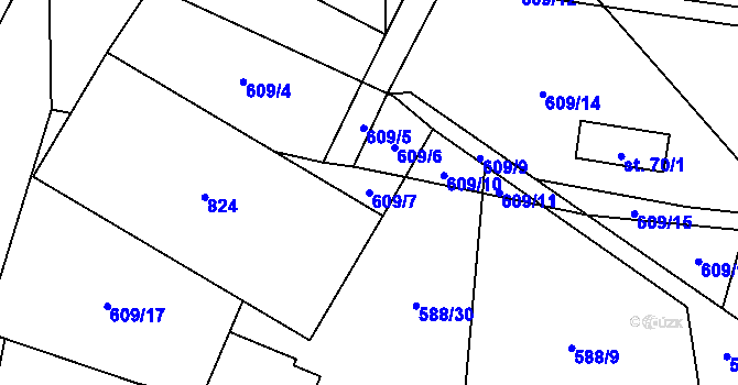 Parcela st. 609/7 v KÚ Koberovice, Katastrální mapa