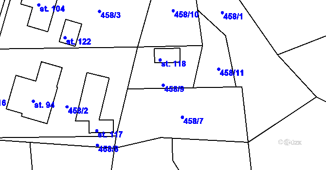 Parcela st. 458/9 v KÚ Koberovice, Katastrální mapa