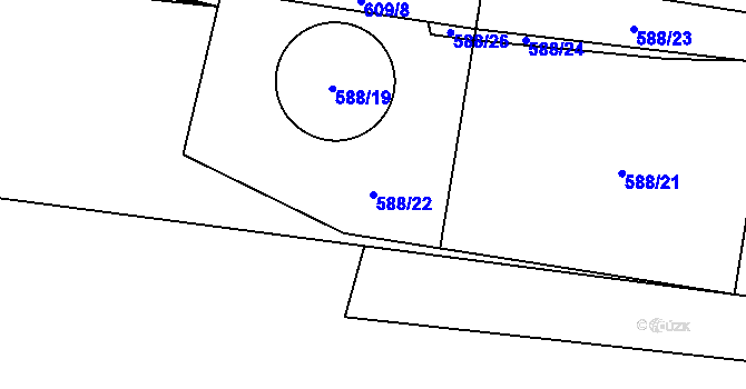 Parcela st. 588/22 v KÚ Koberovice, Katastrální mapa