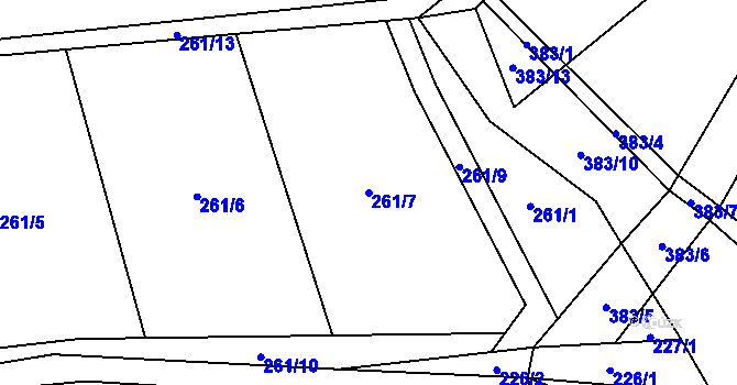 Parcela st. 261/7 v KÚ Koberovice, Katastrální mapa