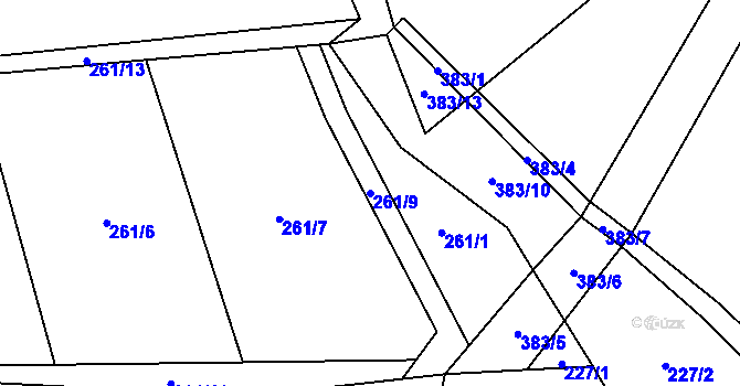 Parcela st. 261/9 v KÚ Koberovice, Katastrální mapa
