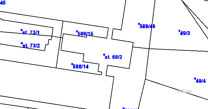 Parcela st. 69/2 v KÚ Koberovice, Katastrální mapa