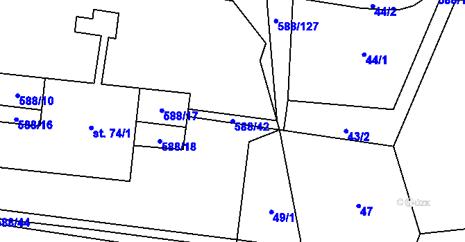 Parcela st. 588/42 v KÚ Koberovice, Katastrální mapa