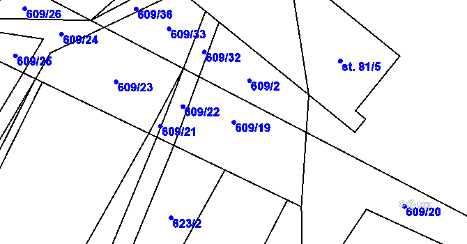 Parcela st. 609/19 v KÚ Koberovice, Katastrální mapa