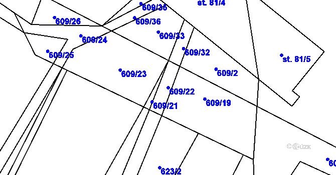 Parcela st. 609/22 v KÚ Koberovice, Katastrální mapa