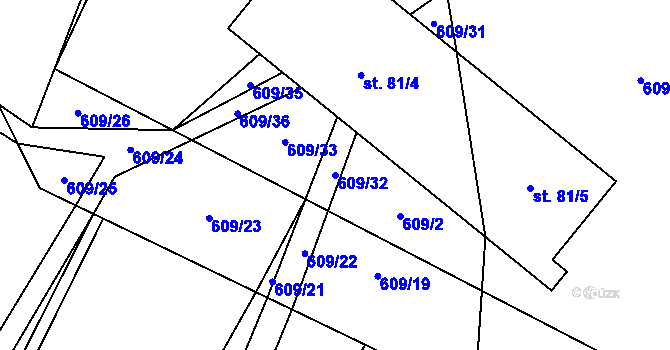 Parcela st. 609/32 v KÚ Koberovice, Katastrální mapa