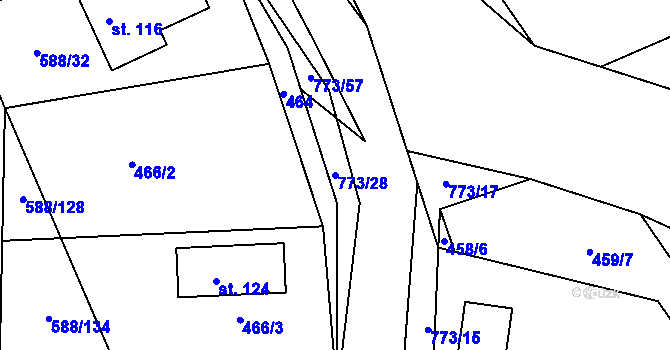 Parcela st. 773/28 v KÚ Koberovice, Katastrální mapa