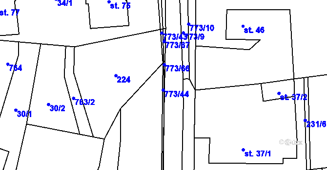 Parcela st. 773/44 v KÚ Koberovice, Katastrální mapa