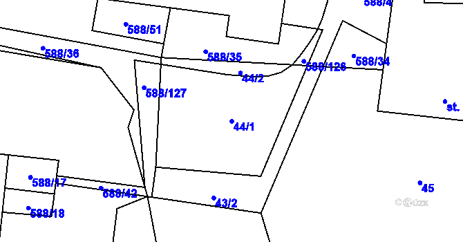 Parcela st. 44/1 v KÚ Koberovice, Katastrální mapa