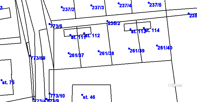 Parcela st. 261/38 v KÚ Koberovice, Katastrální mapa