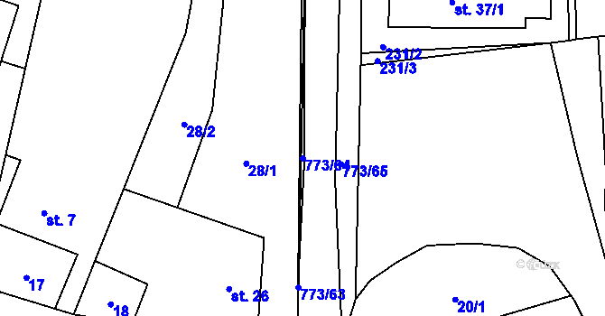 Parcela st. 773/64 v KÚ Koberovice, Katastrální mapa