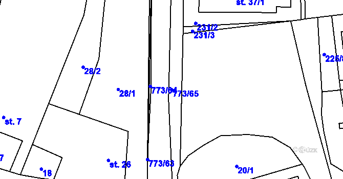 Parcela st. 773/65 v KÚ Koberovice, Katastrální mapa