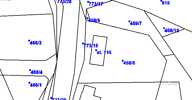 Parcela st. 115 v KÚ Koberovice, Katastrální mapa
