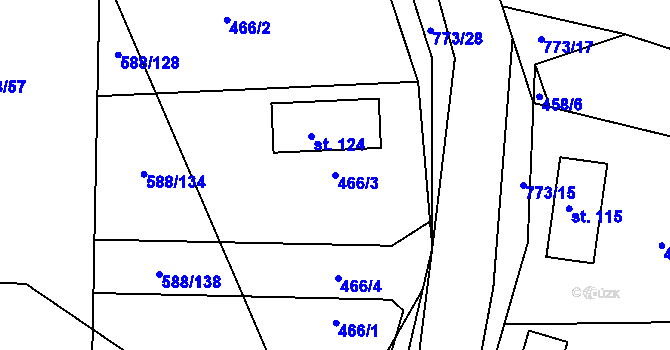 Parcela st. 466/3 v KÚ Koberovice, Katastrální mapa