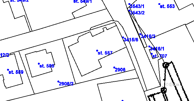 Parcela st. 557 v KÚ Koberovy, Katastrální mapa