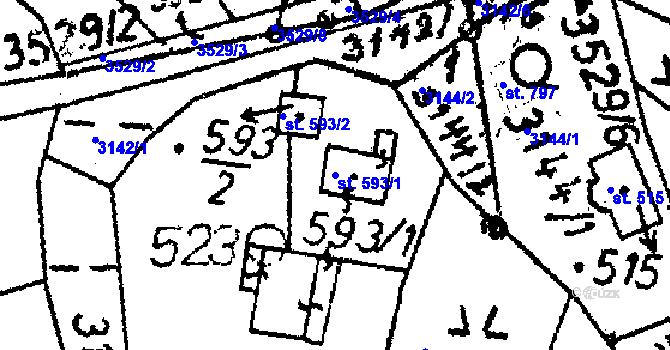 Parcela st. 593/1 v KÚ Koberovy, Katastrální mapa