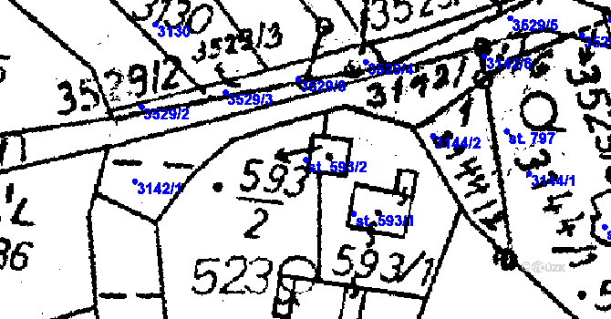Parcela st. 593/2 v KÚ Koberovy, Katastrální mapa