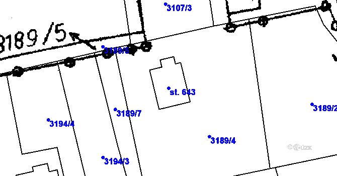 Parcela st. 643 v KÚ Koberovy, Katastrální mapa