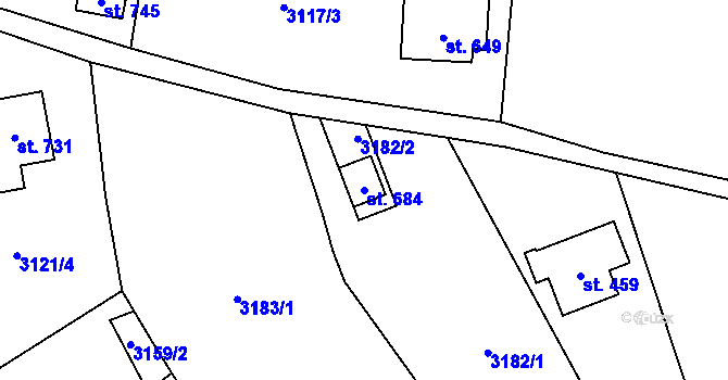 Parcela st. 684 v KÚ Koberovy, Katastrální mapa