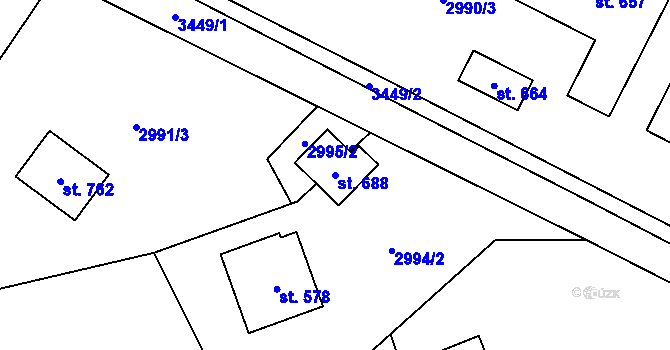 Parcela st. 688 v KÚ Koberovy, Katastrální mapa