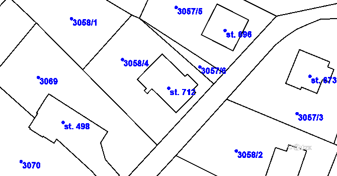 Parcela st. 712 v KÚ Koberovy, Katastrální mapa
