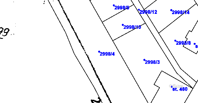 Parcela st. 2998/4 v KÚ Koberovy, Katastrální mapa