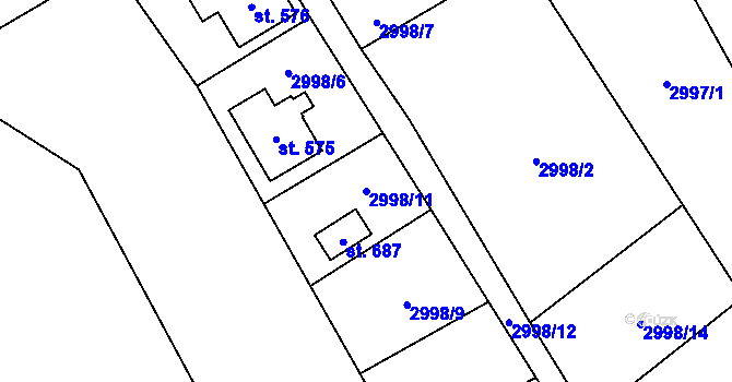 Parcela st. 2998/11 v KÚ Koberovy, Katastrální mapa