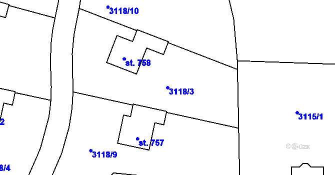 Parcela st. 3118/3 v KÚ Koberovy, Katastrální mapa
