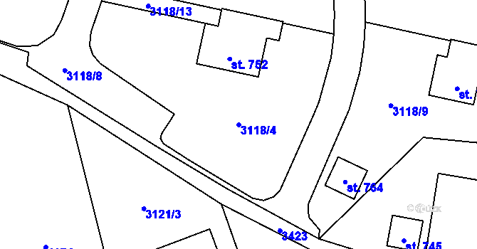 Parcela st. 3118/4 v KÚ Koberovy, Katastrální mapa