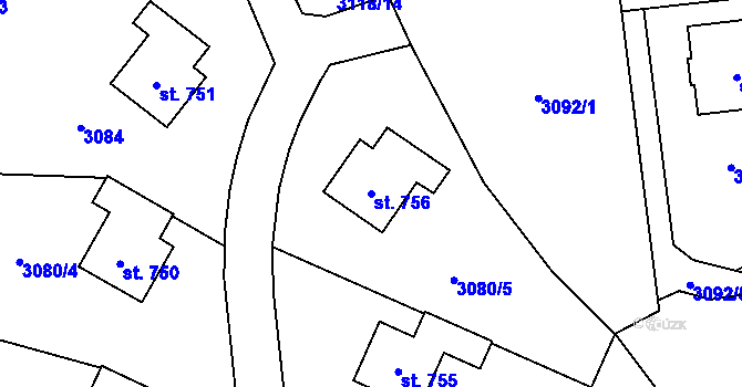Parcela st. 756 v KÚ Koberovy, Katastrální mapa