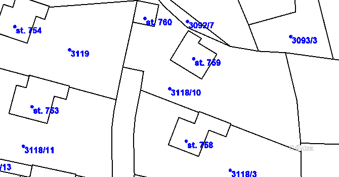 Parcela st. 3118/10 v KÚ Koberovy, Katastrální mapa