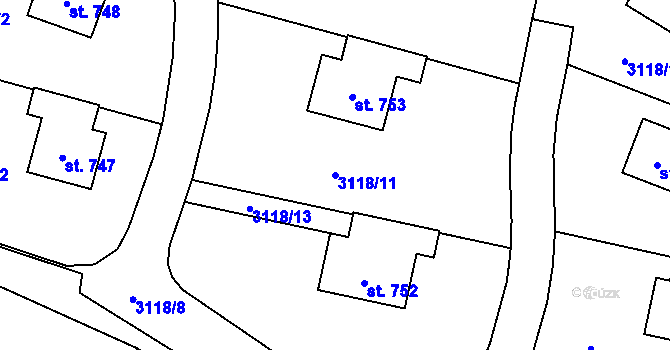 Parcela st. 3118/11 v KÚ Koberovy, Katastrální mapa