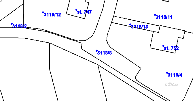 Parcela st. 3118/8 v KÚ Koberovy, Katastrální mapa