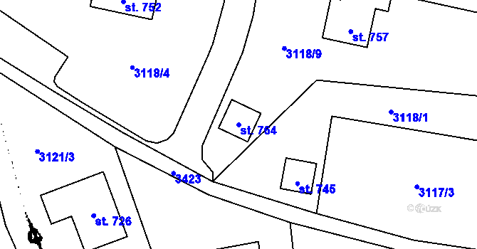 Parcela st. 764 v KÚ Koberovy, Katastrální mapa