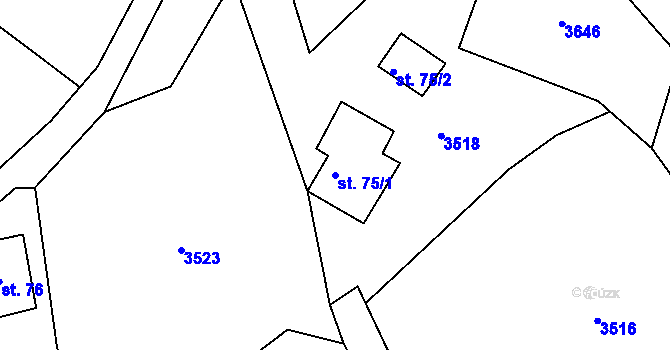 Parcela st. 75/1 v KÚ Vrát, Katastrální mapa
