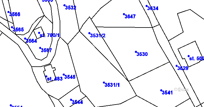 Parcela st. 595/9 v KÚ Vrát, Katastrální mapa