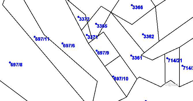 Parcela st. 697/9 v KÚ Vrát, Katastrální mapa