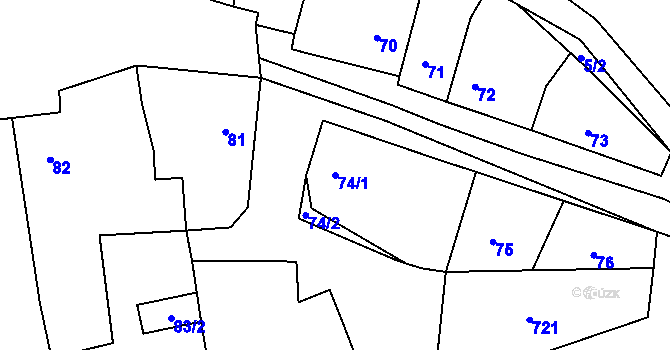 Parcela st. 74/1 v KÚ Kobeřice u Brna, Katastrální mapa