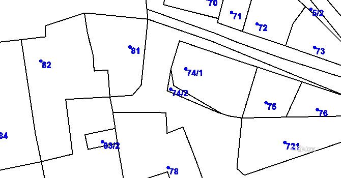 Parcela st. 74/2 v KÚ Kobeřice u Brna, Katastrální mapa