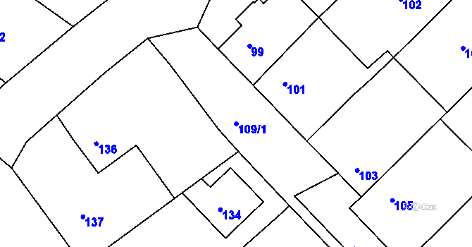 Parcela st. 109/1 v KÚ Kobeřice u Brna, Katastrální mapa
