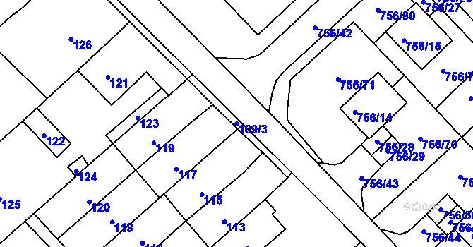 Parcela st. 109/3 v KÚ Kobeřice u Brna, Katastrální mapa
