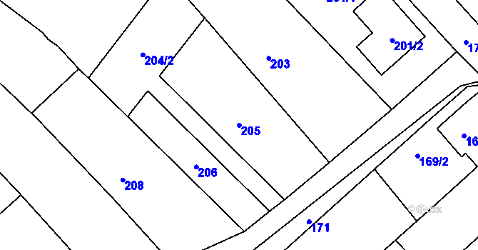 Parcela st. 205 v KÚ Kobeřice u Brna, Katastrální mapa