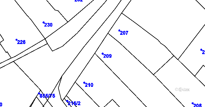 Parcela st. 209 v KÚ Kobeřice u Brna, Katastrální mapa