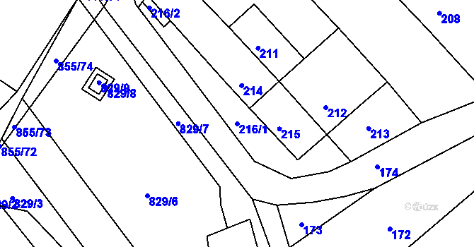 Parcela st. 216/1 v KÚ Kobeřice u Brna, Katastrální mapa