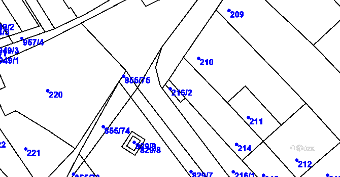 Parcela st. 216/2 v KÚ Kobeřice u Brna, Katastrální mapa